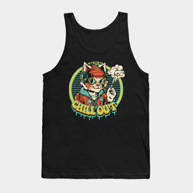 Urban Style Cat Wearing Headphones cool style and smoking Tank Top by diegotorres